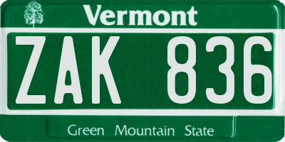 VT license plate ZAK836