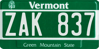 VT license plate ZAK837