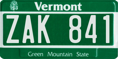 VT license plate ZAK841
