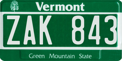 VT license plate ZAK843