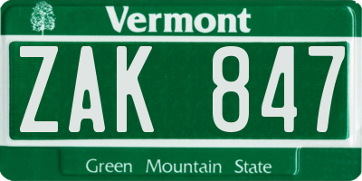 VT license plate ZAK847