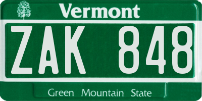 VT license plate ZAK848