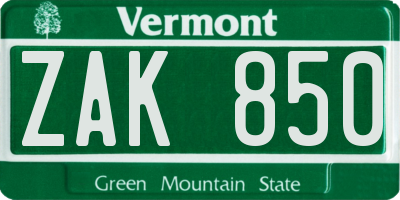 VT license plate ZAK850