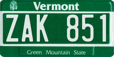 VT license plate ZAK851