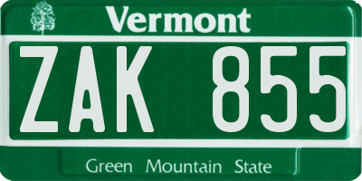 VT license plate ZAK855