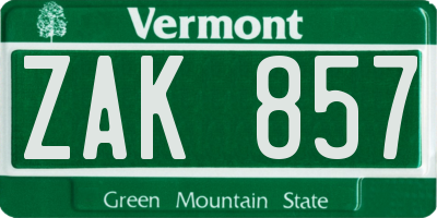 VT license plate ZAK857