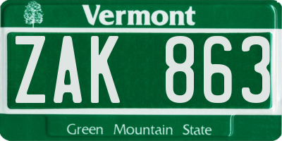VT license plate ZAK863
