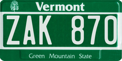 VT license plate ZAK870