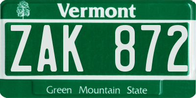 VT license plate ZAK872