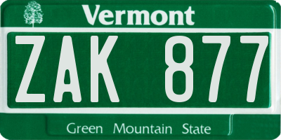 VT license plate ZAK877