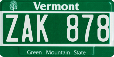 VT license plate ZAK878