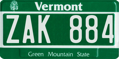 VT license plate ZAK884