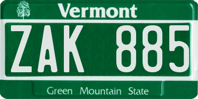 VT license plate ZAK885