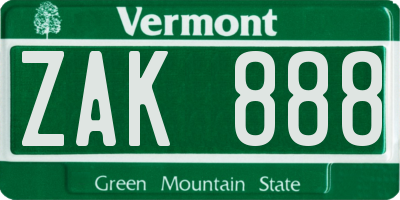 VT license plate ZAK888