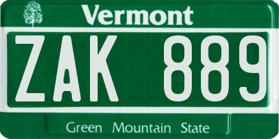 VT license plate ZAK889