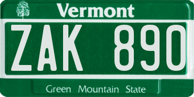VT license plate ZAK890
