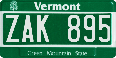VT license plate ZAK895