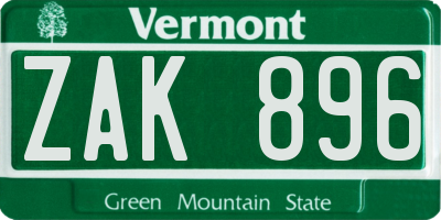 VT license plate ZAK896