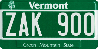 VT license plate ZAK900
