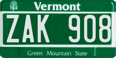 VT license plate ZAK908