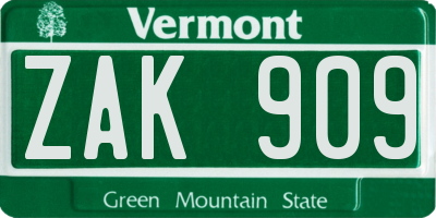 VT license plate ZAK909