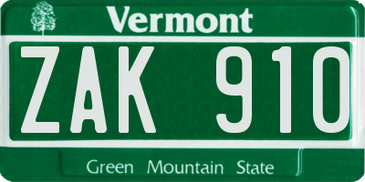 VT license plate ZAK910