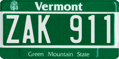 VT license plate ZAK911