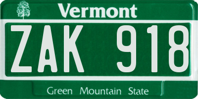 VT license plate ZAK918