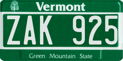 VT license plate ZAK925