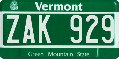 VT license plate ZAK929