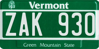 VT license plate ZAK930
