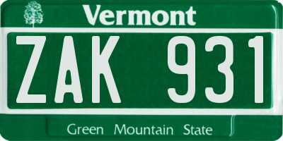 VT license plate ZAK931