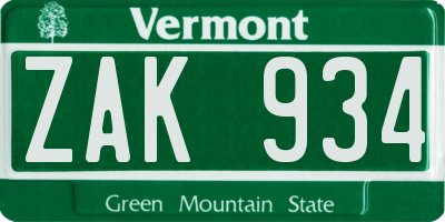 VT license plate ZAK934