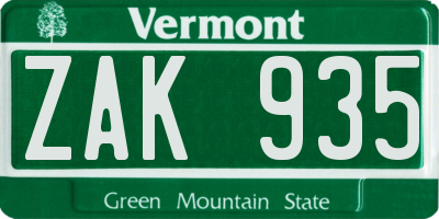VT license plate ZAK935