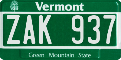 VT license plate ZAK937