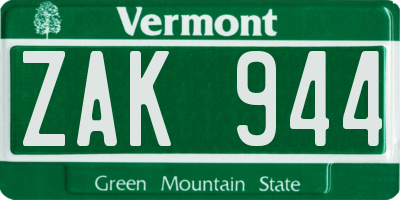 VT license plate ZAK944