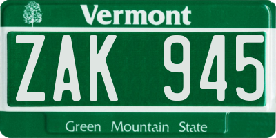 VT license plate ZAK945