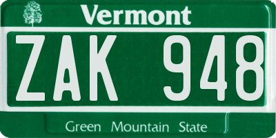 VT license plate ZAK948