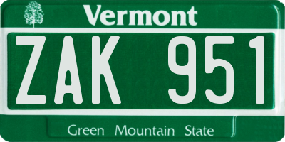 VT license plate ZAK951