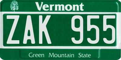 VT license plate ZAK955