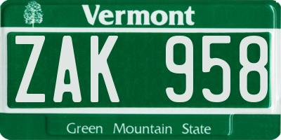 VT license plate ZAK958
