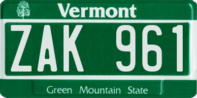 VT license plate ZAK961