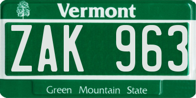 VT license plate ZAK963