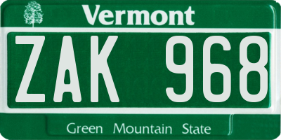 VT license plate ZAK968