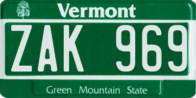 VT license plate ZAK969