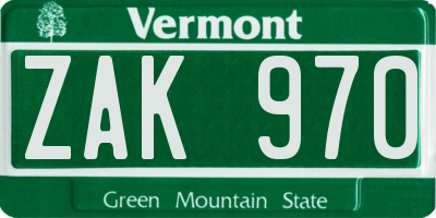 VT license plate ZAK970