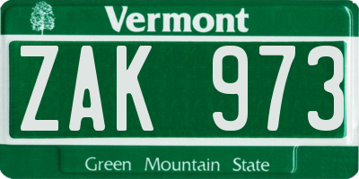 VT license plate ZAK973
