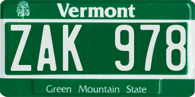 VT license plate ZAK978