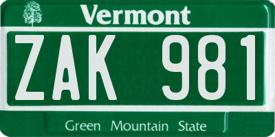 VT license plate ZAK981