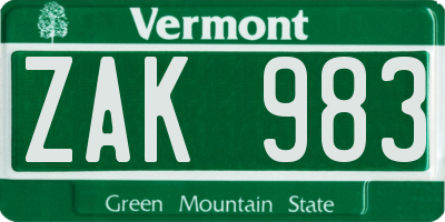 VT license plate ZAK983
